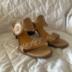 Jack Rogers Tan Scalloped Medallion Slide Mules